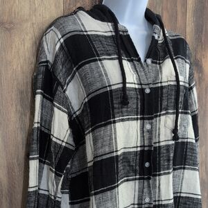 American Eagle Vintage Hooded Plaid Flannel Shirt Jacket M     -715Q
